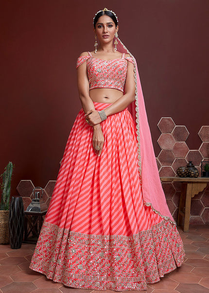 Peach and Gold Embroidered Lehenga