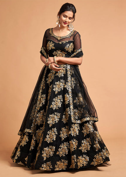 Black and Gold Embroidered Lehenga