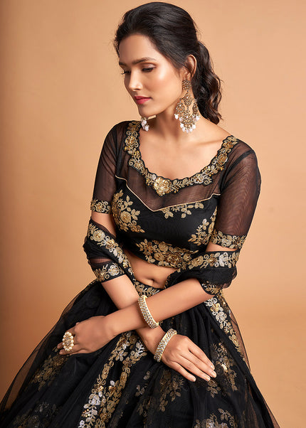 Black and Gold Embroidered Lehenga