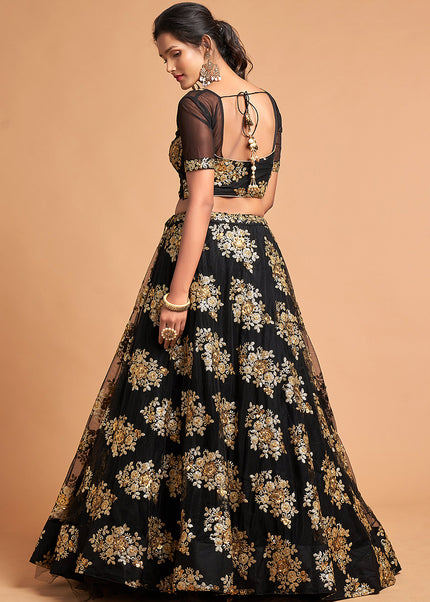 Black and Gold Embroidered Lehenga