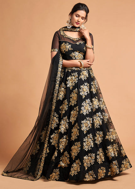 Black and Gold Embroidered Lehenga