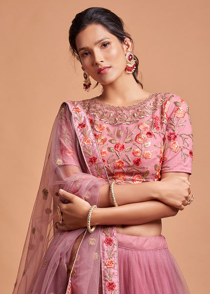 Pink and Gold Embroidered Lehenga