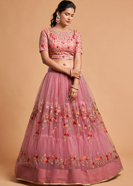 Pink and Gold Embroidered Lehenga