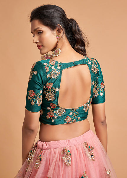 Pink and Green Embroidered Lehenga