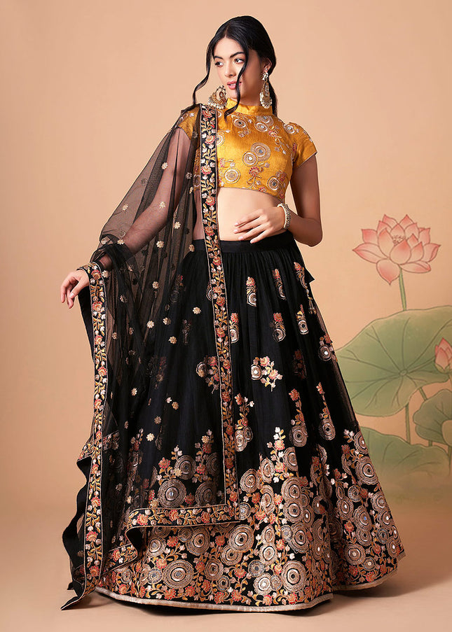 Black and Gold Embroidered Lehenga