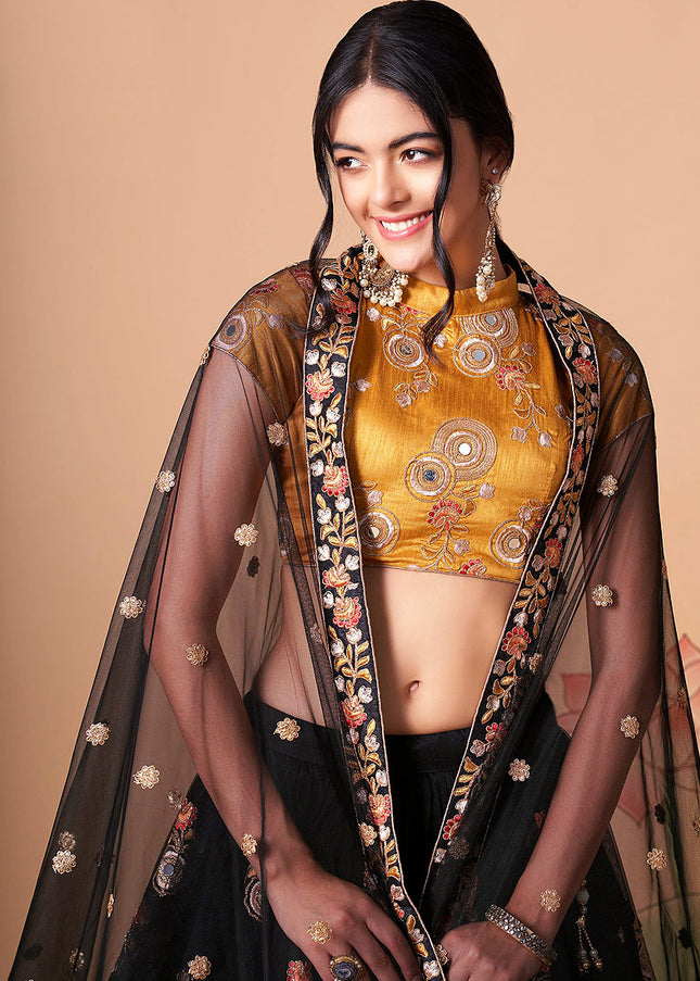 Black and Gold Embroidered Lehenga
