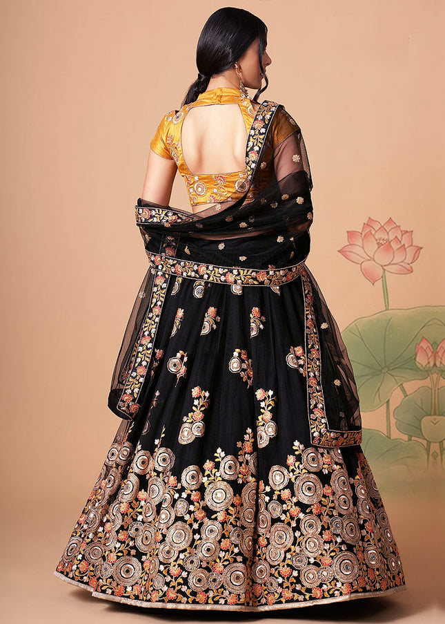 Black and Gold Embroidered Lehenga
