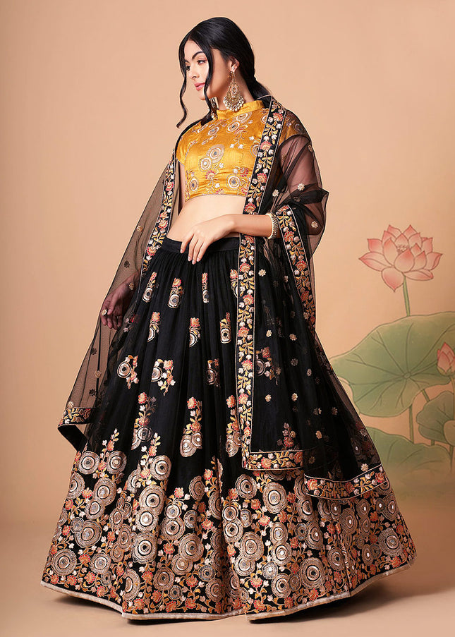 Black and Gold Embroidered Lehenga