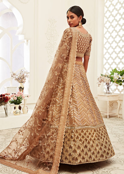 Brown and Gold Embroidered Lehenga