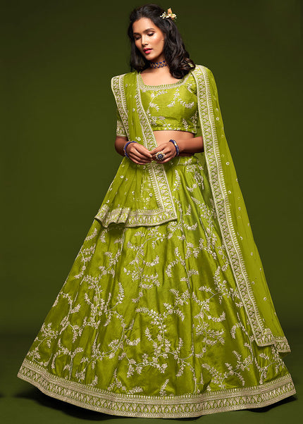 Green and Gold Embroidered Lehenga