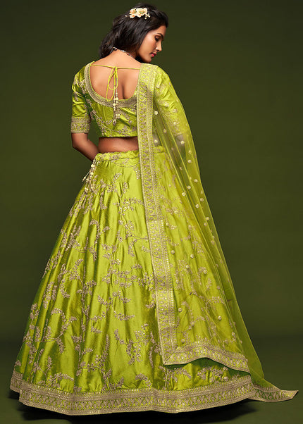 Green and Gold Embroidered Lehenga