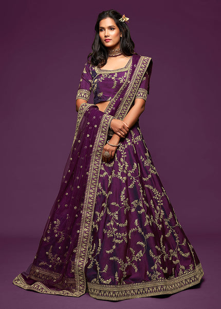 Purple and Gold Embroidered Lehenga