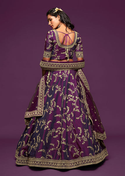 Purple and Gold Embroidered Lehenga