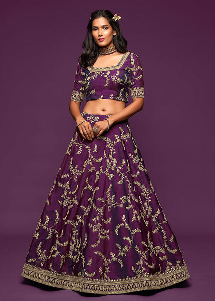 Purple and Gold Embroidered Lehenga