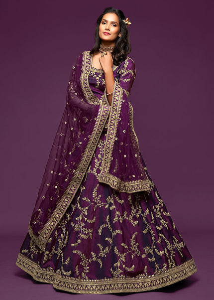 Purple and Gold Embroidered Lehenga