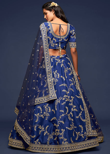 Blue and Gold Embroidered Lehenga