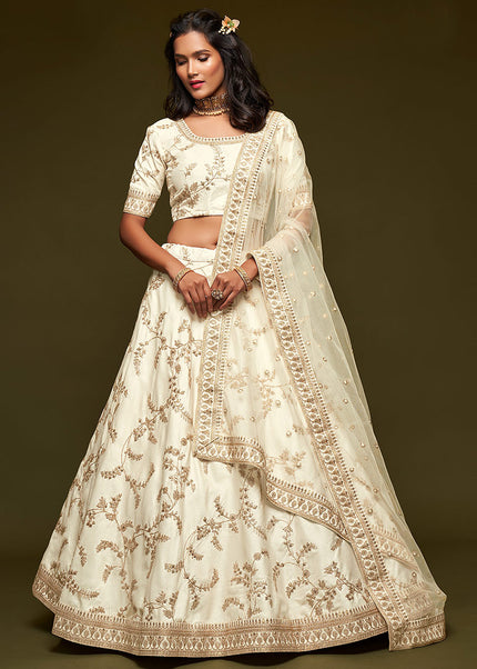 White and Gold Embroidered Lehenga