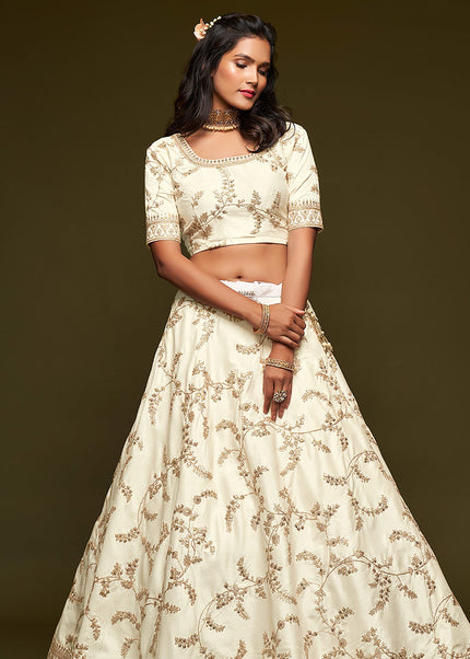 White and Gold Embroidered Lehenga