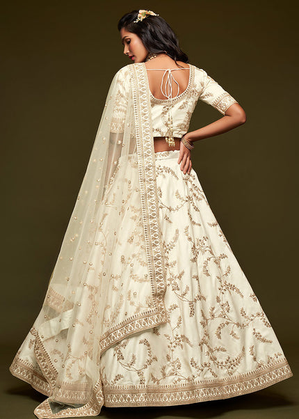 White and Gold Embroidered Lehenga