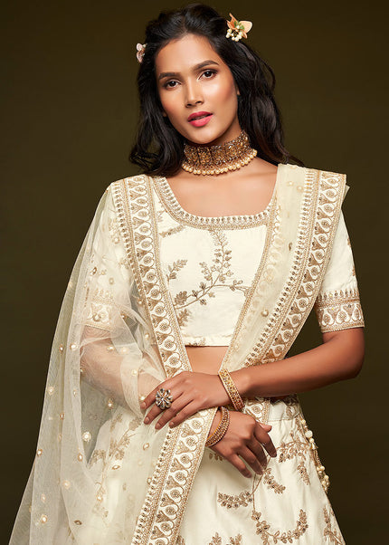 White and Gold Embroidered Lehenga