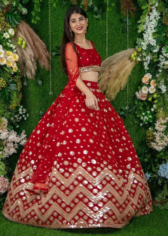 Red Embroidered Lehenga Choli