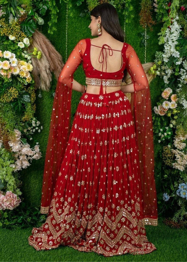 Red Embroidered Lehenga Choli