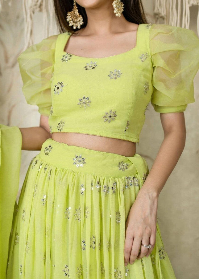 Green Embroidered Lehenga Choli