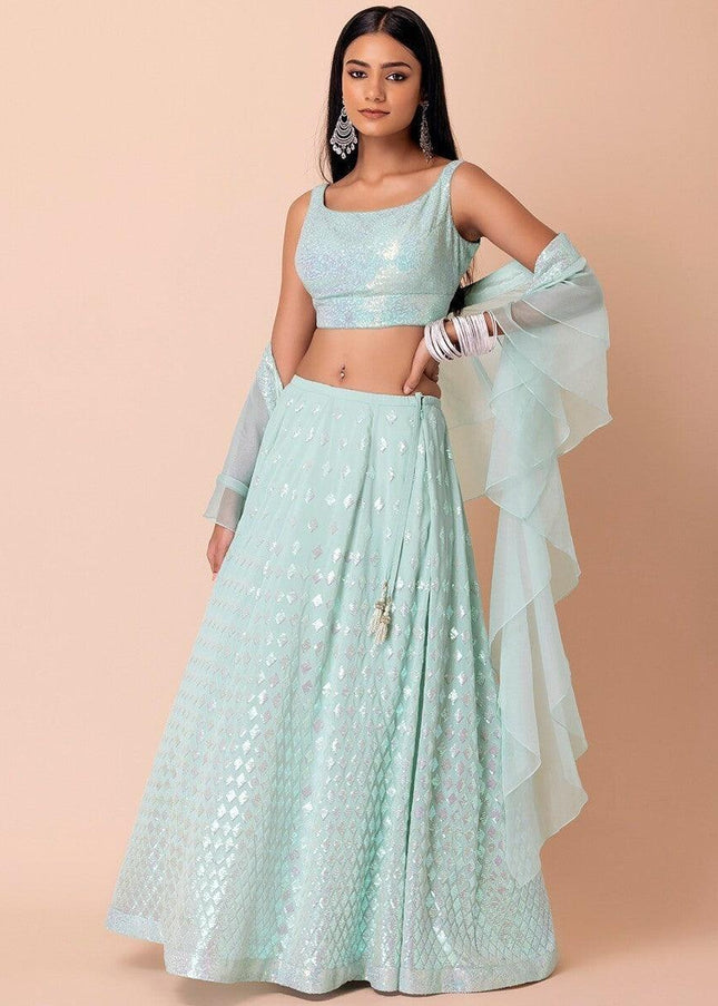 Sky Blue Embroidered Lehenga Choli