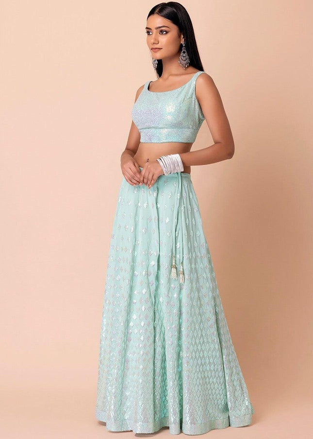 Sky Blue Embroidered Lehenga Choli