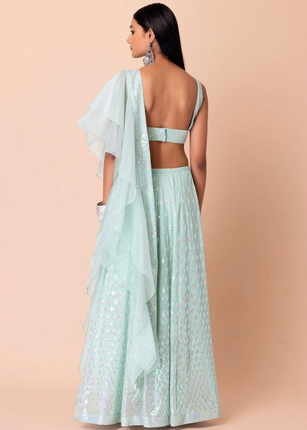 Sky Blue Embroidered Lehenga Choli