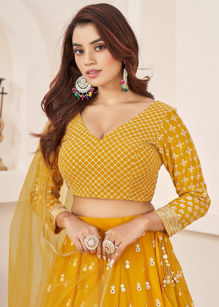 Yellow Embroidered Lehenga Choli