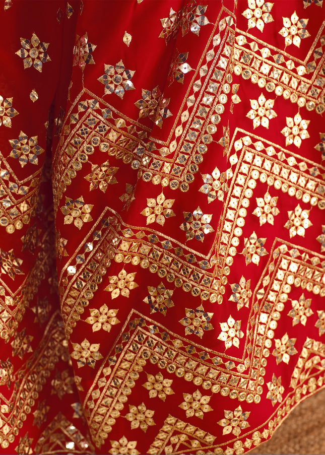 Red and Gold Embroidered Lehenga Choli