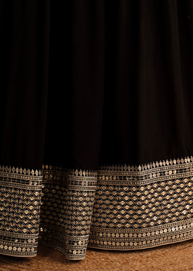 Black and Gold Embroidered Lehenga Choli