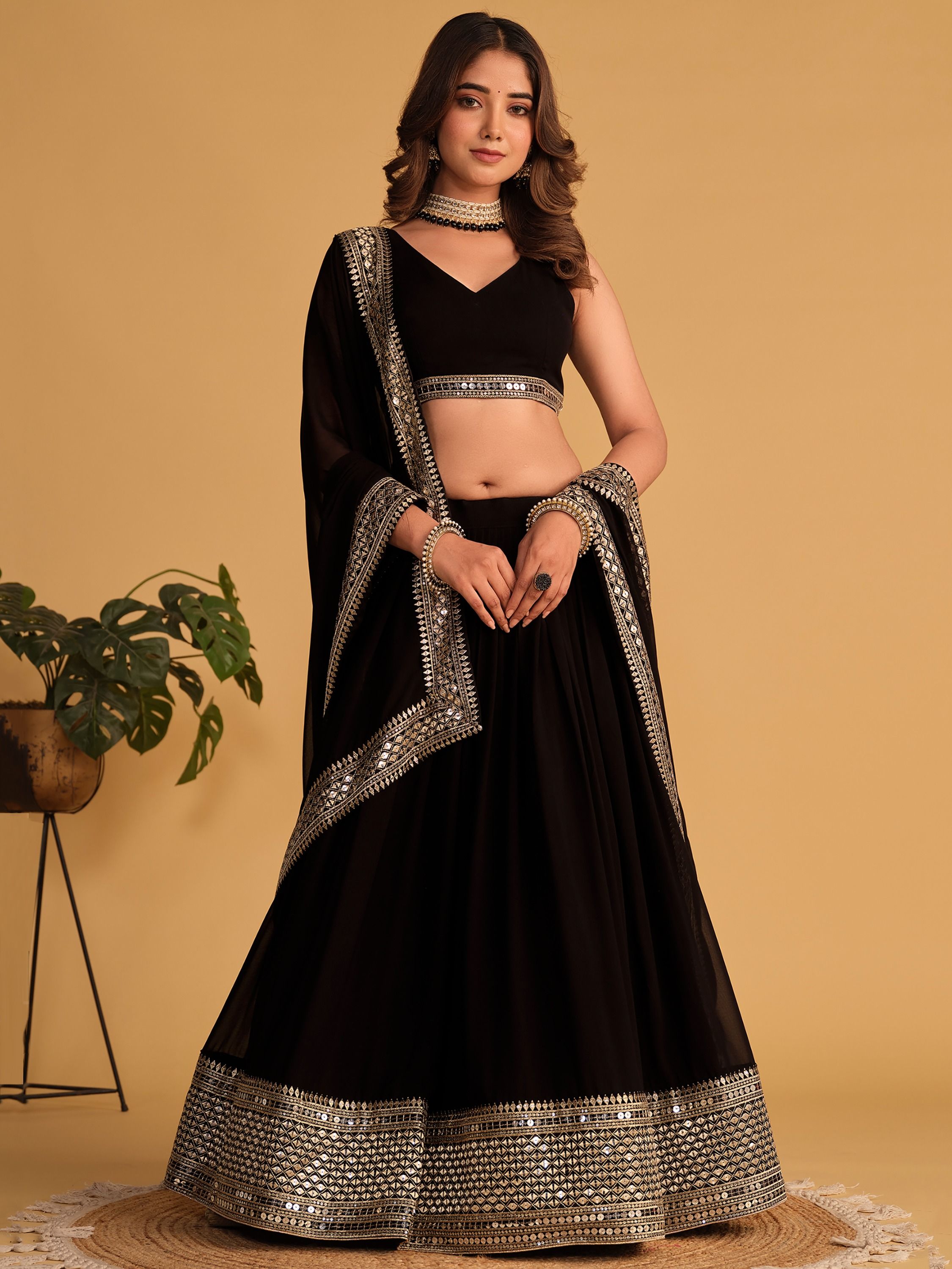 Black and gold ghagra choli best sale