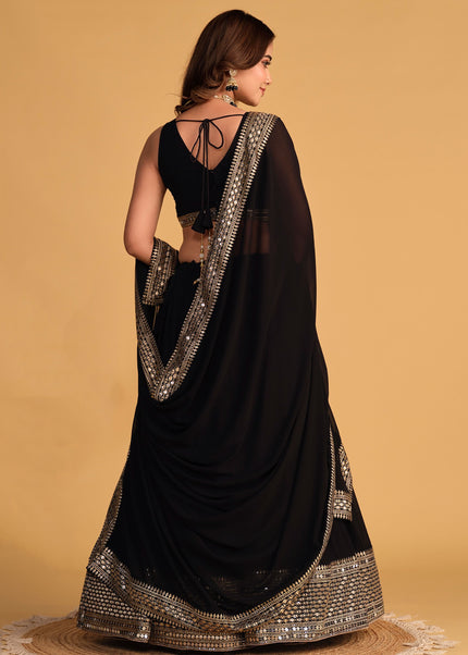 Black and Gold Embroidered Lehenga Choli