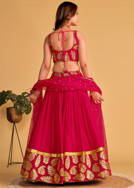 Pink and Gold Embroidered Lehenga Choli