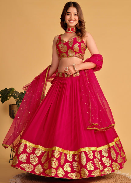 Pink and Gold Embroidered Lehenga Choli