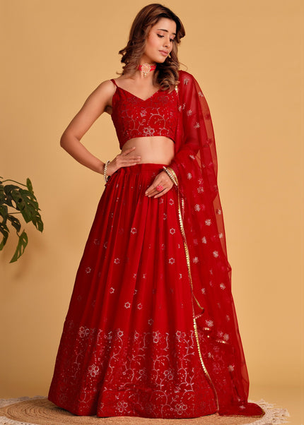 Red Embroidered Lehenga Choli