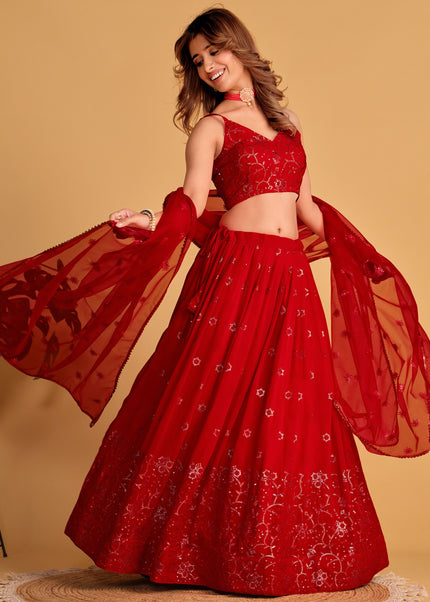 Red Embroidered Lehenga Choli