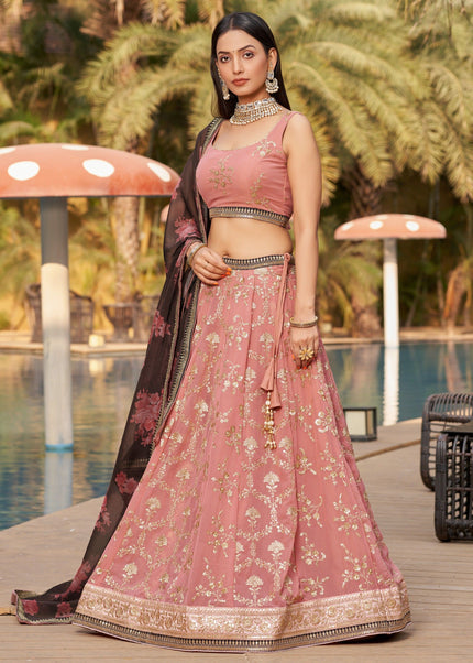 Pink Embroidered Lehenga Choli