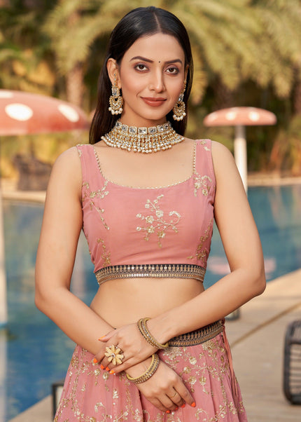 Pink Embroidered Lehenga Choli