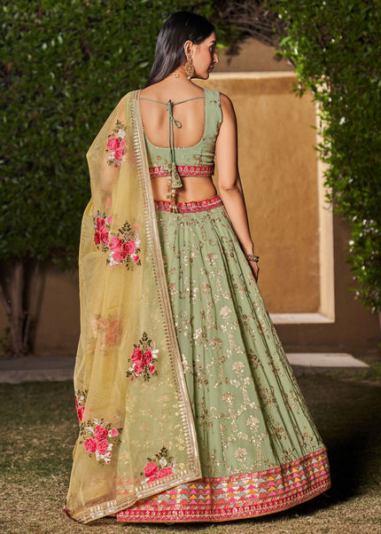 Green Embroidered Lehenga Choli