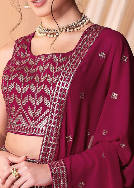 Dark Pink Embroidered Lehenga Choli