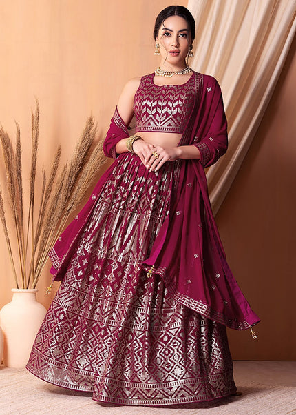 Dark Pink Embroidered Lehenga Choli