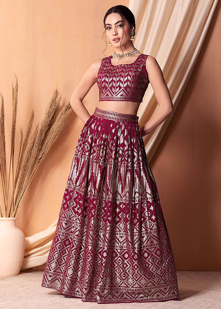 Dark Pink Embroidered Lehenga Choli