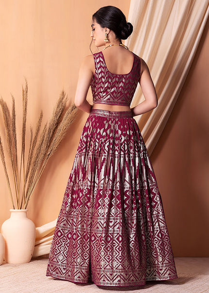 Dark Pink Embroidered Lehenga Choli