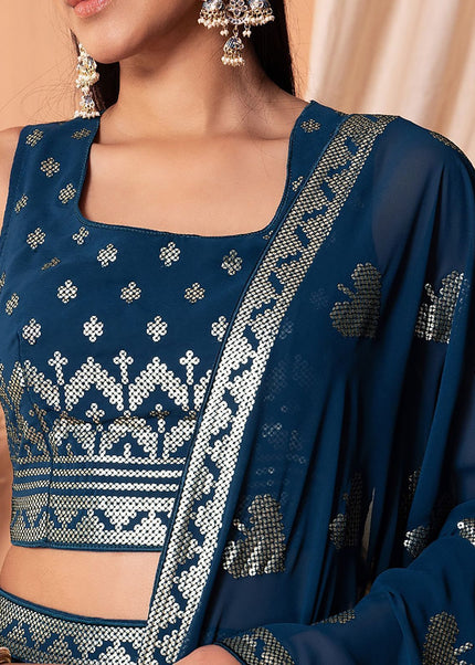 Blue Embroidered Lehenga Choli
