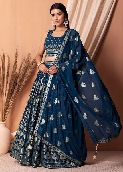 Teal Blue Embroidered Lehenga Choli