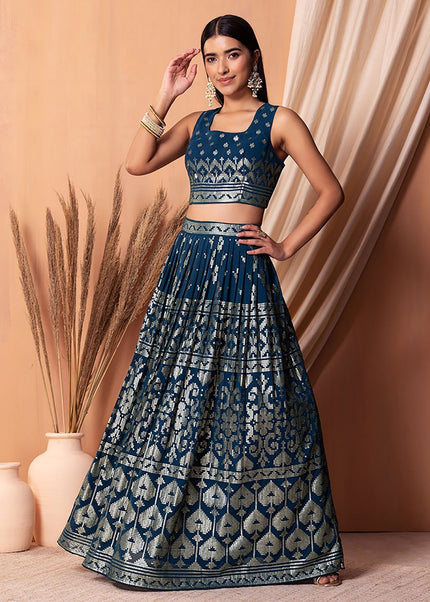 Teal Blue Embroidered Lehenga Choli