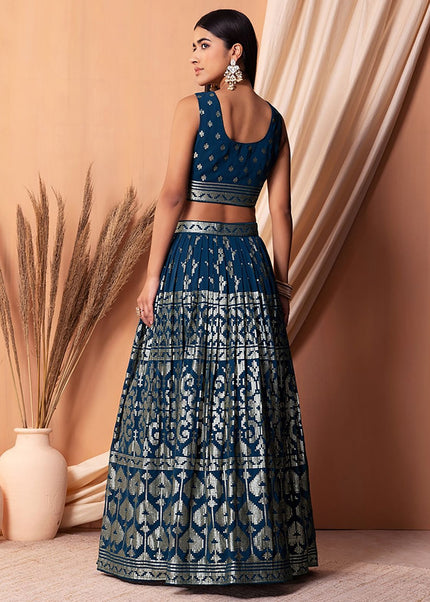 Teal Blue Embroidered Lehenga Choli